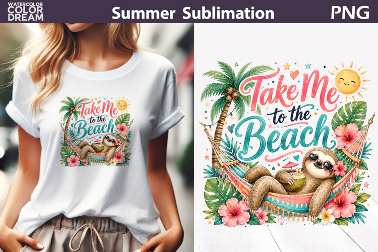 Beach Sloth Sublimation | Summer Shirt Art