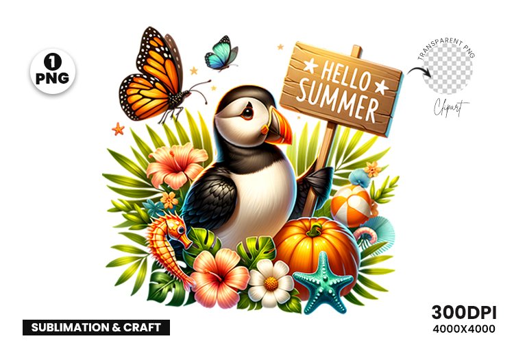 Summer Sublimation Atlantic Puffin | Sublimation Clipart PNG
