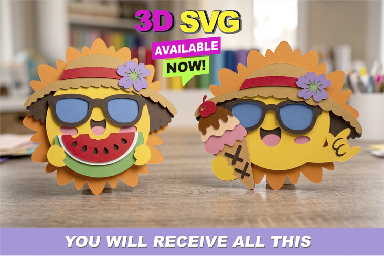 Kawaii Summer Sun 3D SVG File