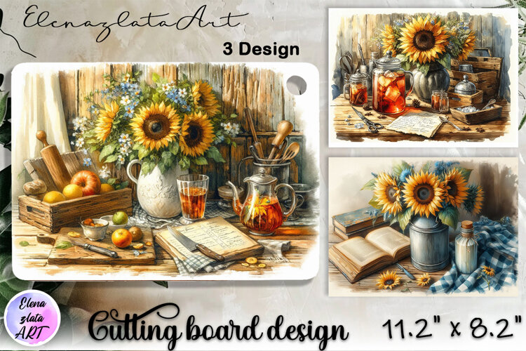 Watercolor summers flowers Cutting Board example image 1