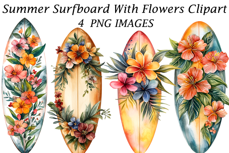 Summer Surfboard With Flowers Clipart