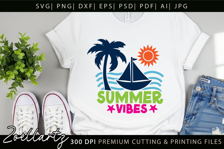 Summer SVG Cut Files Summer Vibes T-shirt Mug Pillow Design