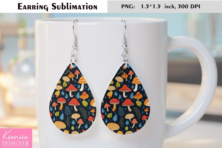Forest Colorful Mushroom|Leaves Earring Sublimation