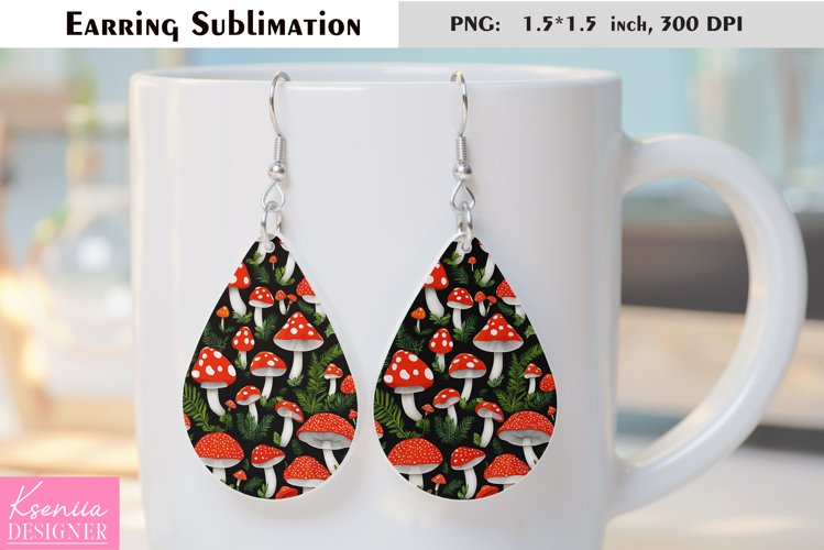 Forest Colorful Mushroom|Leaves Earring Sublimation