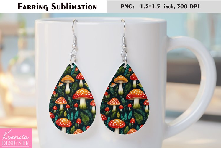 Forest Colorful Mushroom|Leaves Earring Sublimation