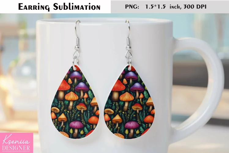 Forest Colorful Mushroom|Leaves Earring Sublimation