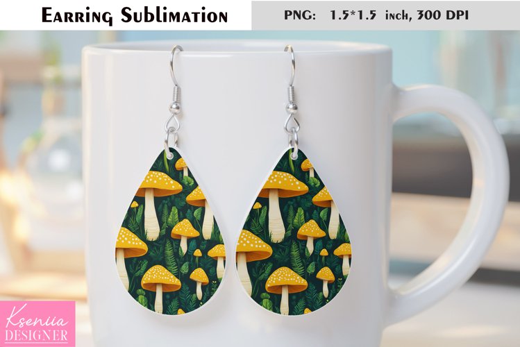 Forest Colorful Mushroom|Leaves Earring Sublimation example image 1