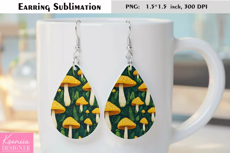 Forest Colorful Mushroom|Leaves Earring Sublimation
