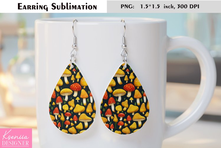Forest Colorful Mushroom|Leaves Earring Sublimation