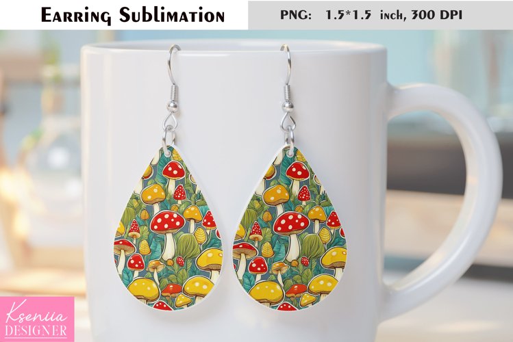 Forest Colorful Mushroom|Leaves Earring Sublimation