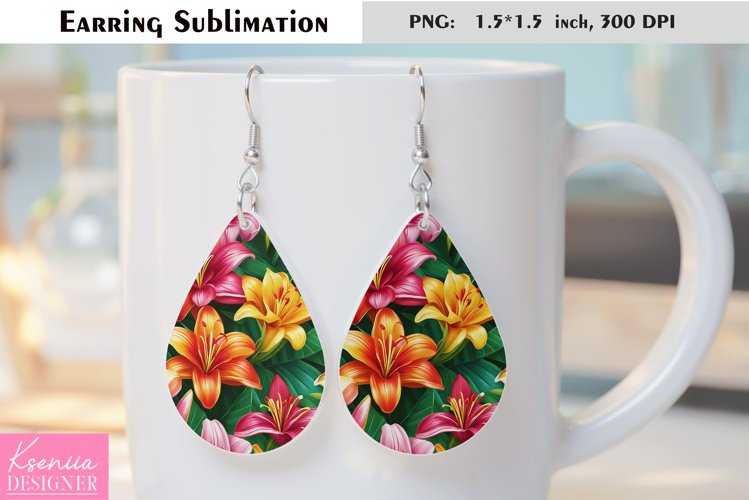 Lily Teardrop Earring|Summer Flower Earrings Sublimation