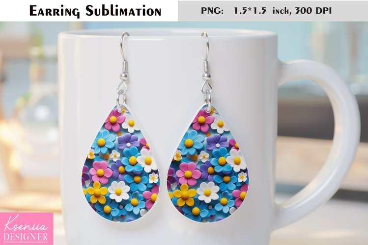 Floral Teardrop Earring|Summer Flower Earrings Sublimation
