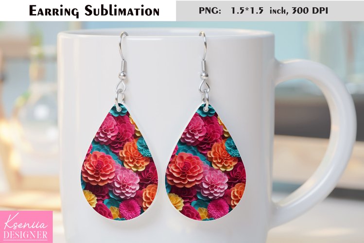 Floral Teardrop Earring|Summer Flower Earrings Sublimation