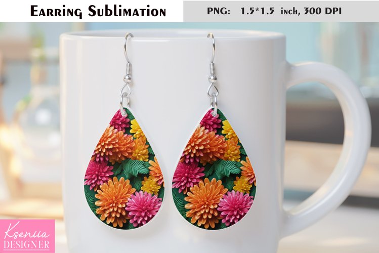 Floral Teardrop Earring|Summer Flower Earrings Sublimation
