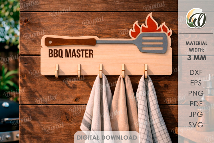 3D Towel Rack Laser Cut. Summer towel hanger SVG. BBQ master