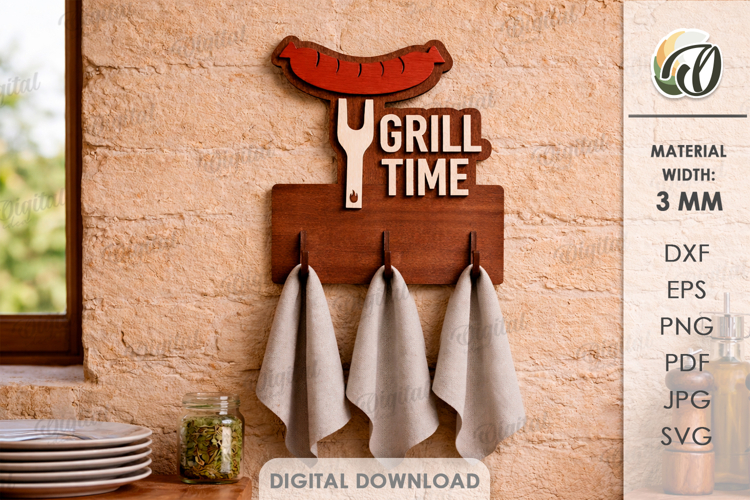 3D Towel Rack Laser Cut. Summer towel hanger SVG. Grill time