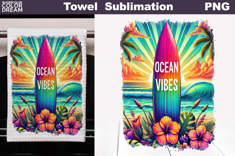 Ocean Vibes Kitchen Towel Sublimation | Summer Tea Towel