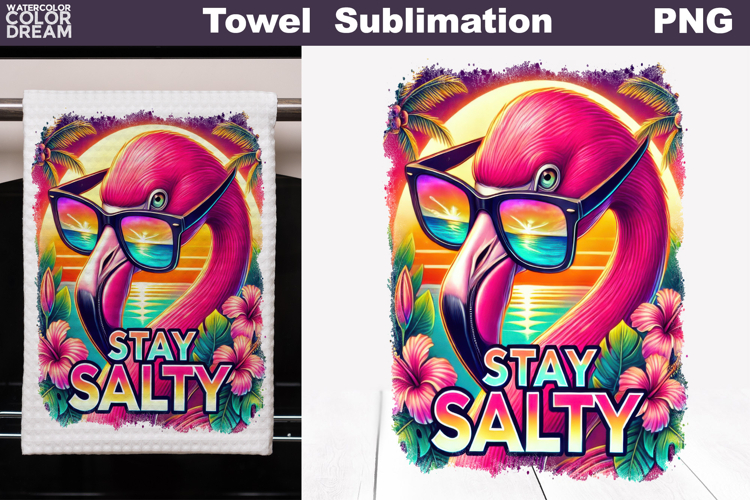 Flamingo Stay Salty Kitchen Towel Sublimation | Summer Beach
