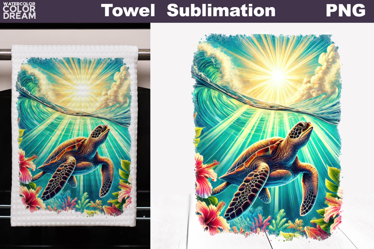 Tropical Sea Turtle Art | Kitchen Towel Sublimation