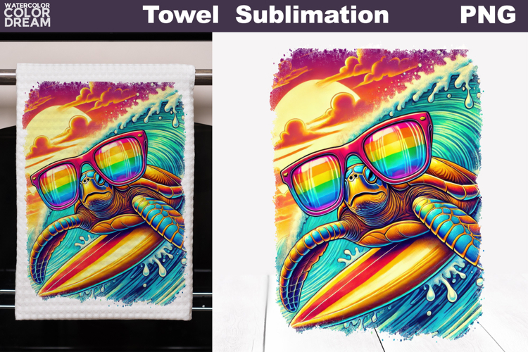 Surfing Turtle Retro Art | Kitchen Towel Sublimation