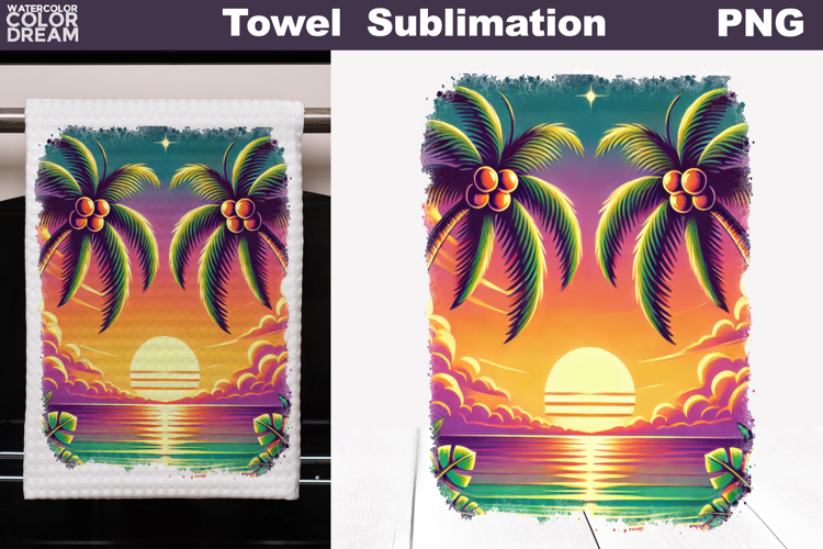 Retro Tropical Sunset Art | Kitchen Towel Sublimation