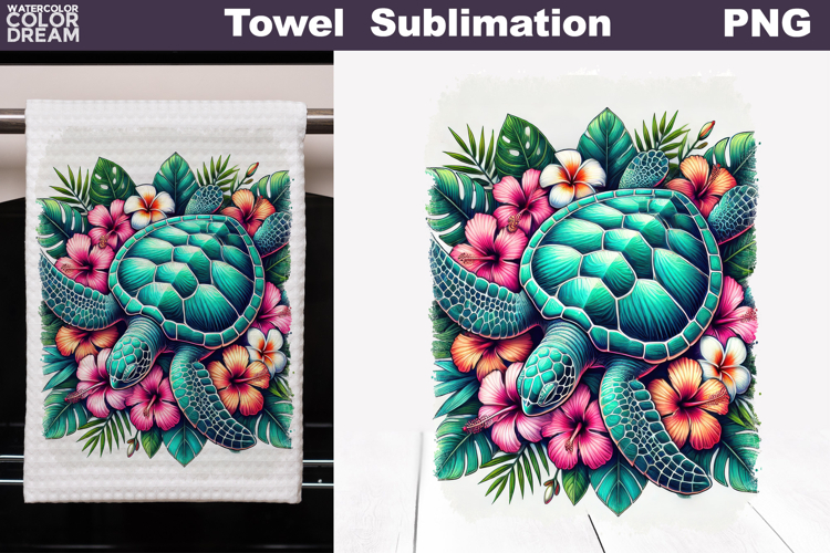 Tropical Turtle Floral Art | Kitchen Towel Sublimation