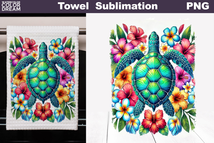 Colorful Turtle Floral Art | Kitchen Towel Sublimation