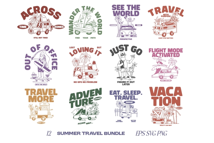 Summer Travel Quotes T-shirt Designs Bundle