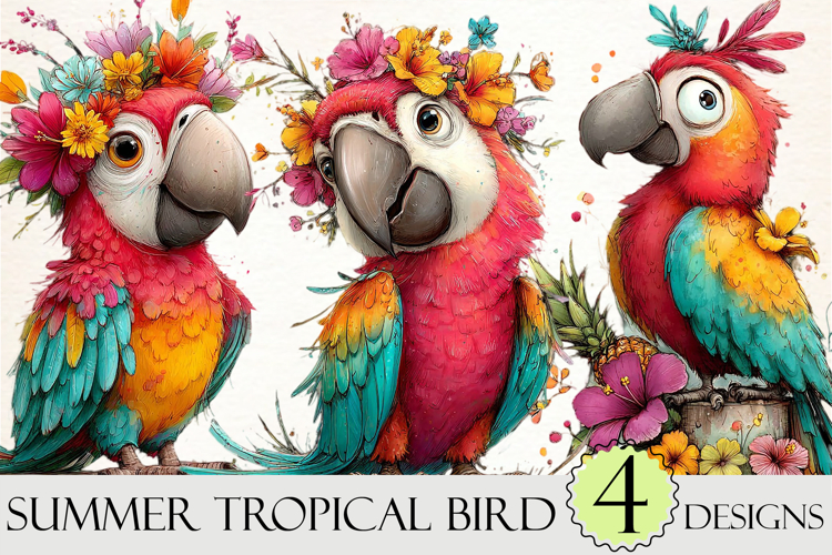 Whimsical Summer Tropical Bird Clipart