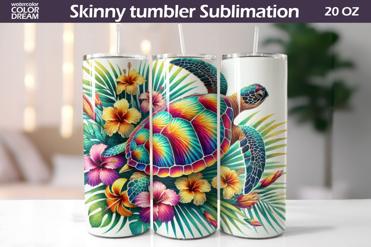 Rainbow Sea Turtle Tumbler Wrap| Tropical Floral Sublimation
