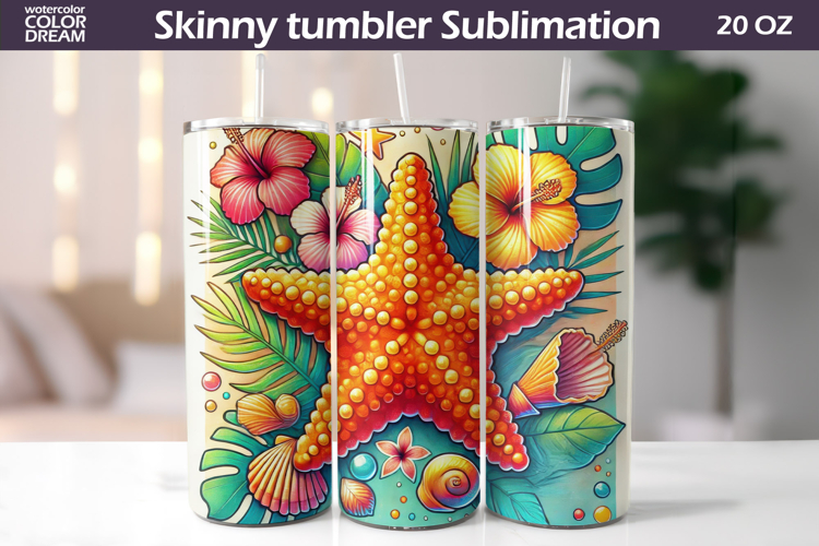 Tropical Starfish Tumbler Design | Beach Shell Summer Sublim
