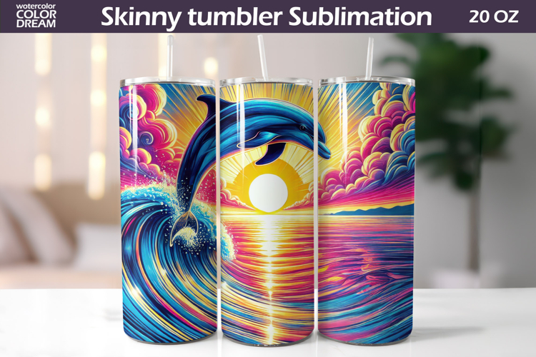 Dolphin Ocean Sunset Tumbler Design | Tropical Wave Sublimat