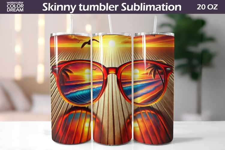 Sunset Beach Sunglasses Tumbler Design | Ocean Reflection