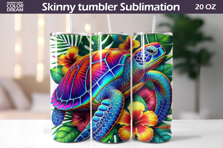 Colorful Sea Turtle Tropical Tumbler Design | Hibiscus Ocean