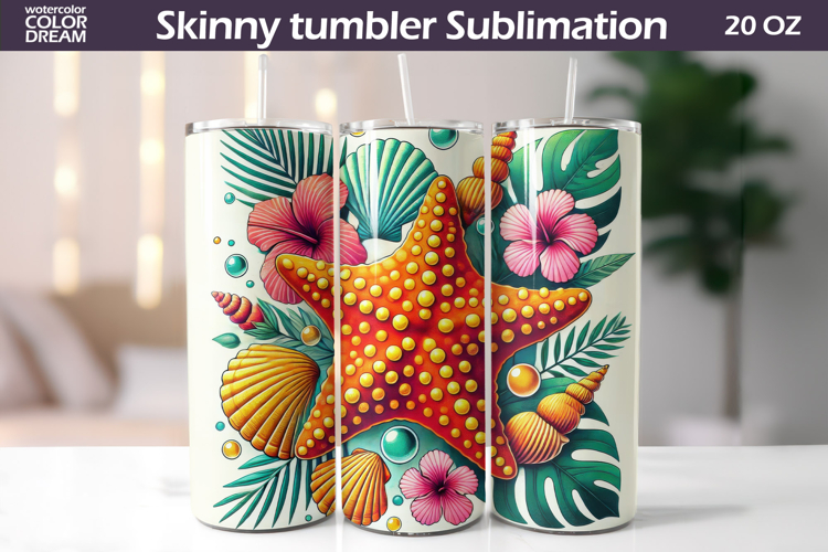 Tropical Starfish Tumbler Design | Seashell Beach Sublimatio