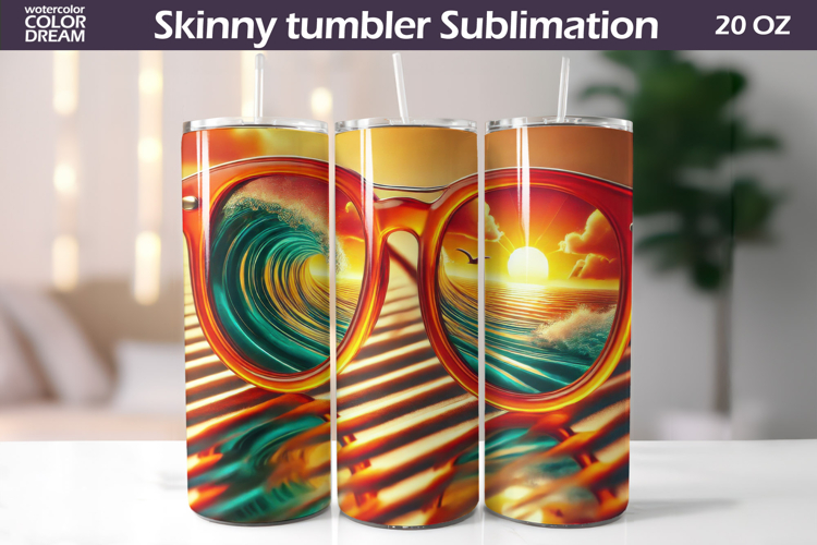 Beach Sunglasses Ocean Wave Tumbler Design | Tropical Sunset