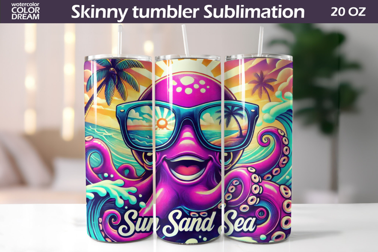 Surf Sand Sea Octopus Tumbler Design | Tropical Beach Sublim