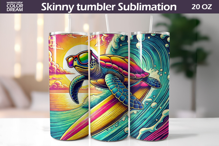 Surfing Sea Turtle Tumbler Design | Tropical Wave Sublimatio