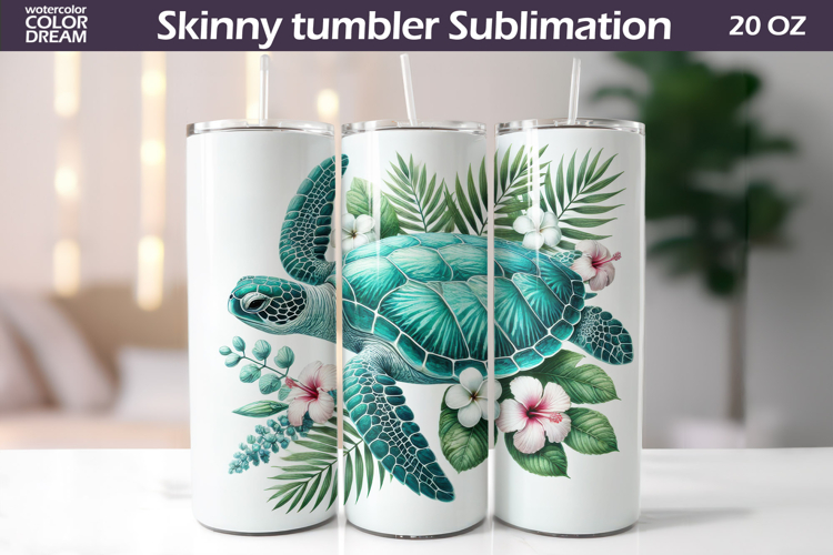 Tropical Sea Turtle Tumbler Design | Botanical Ocean Sublima