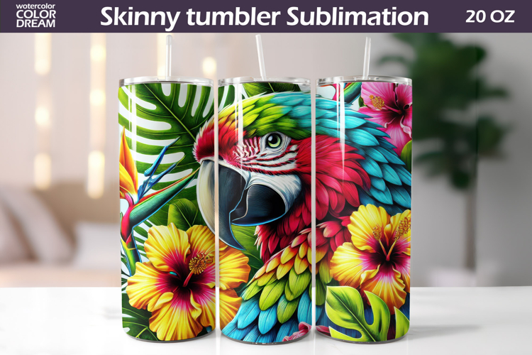 Tropical Parrot Tumbler Design | Hibiscus Jungle Sublimation