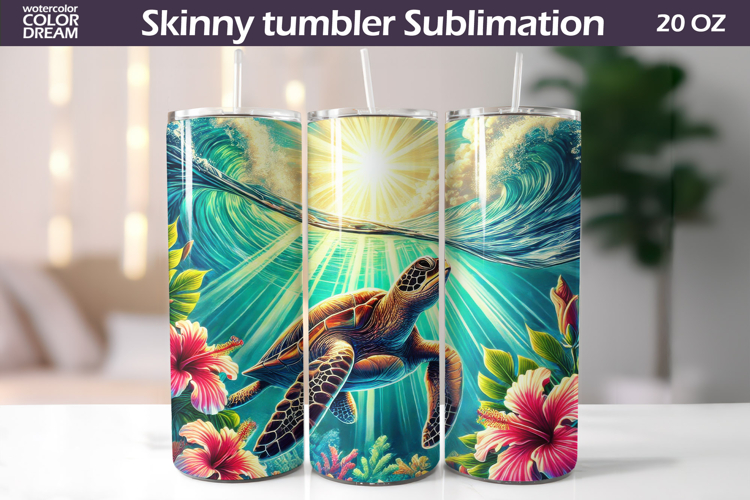 Ocean Sun Rays Sea Turtle Tumbler | Tropical Wave Sublimatio