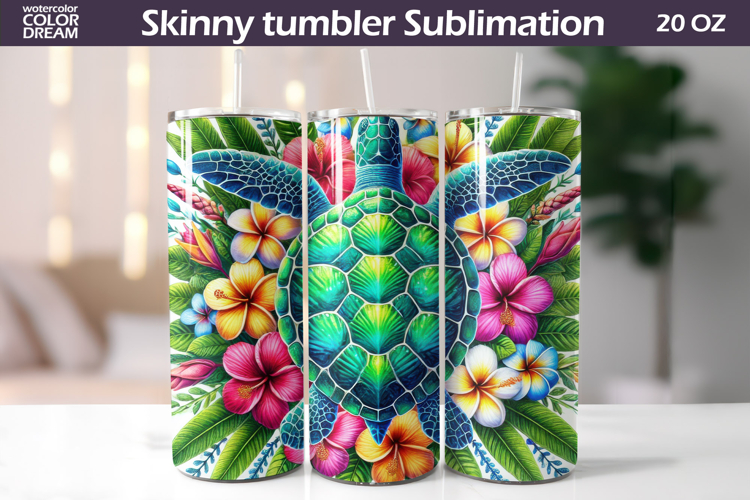 Sea Turtle Tropical Flower Tumbler Wrap | Beach Sublimation