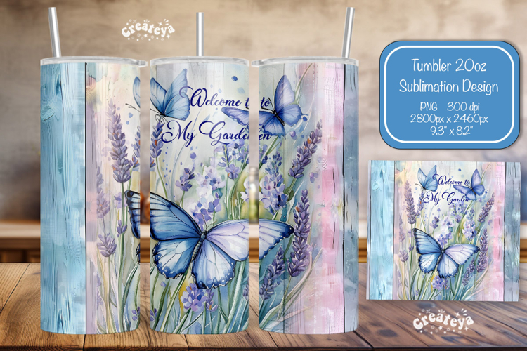 Summer Tumbler Wrap PNG Skinny 20oz Seamless Butterfly wrap