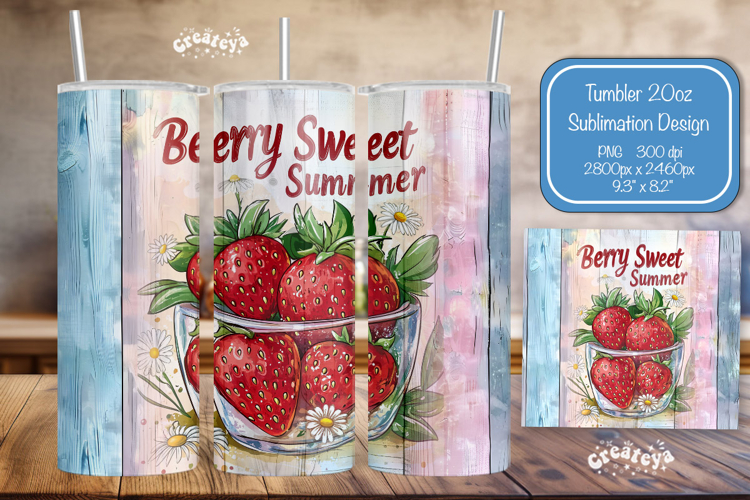 Summer Tumbler Wrap PNG Skinny 20oz Seamless Strawberry wrap