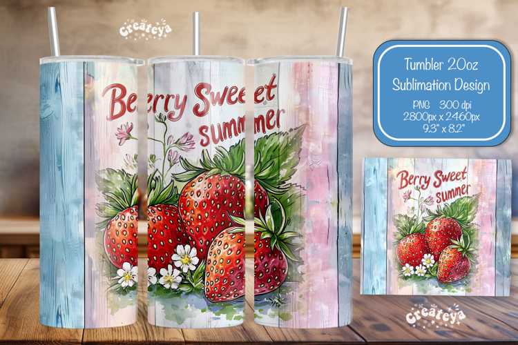 Strawberry Summer Tumbler Wrap PNG Skinny 20oz Seamless wrap