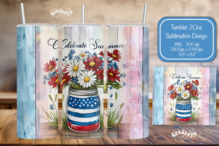 Summer Tumbler Wrap PNG Skinny 20oz Seamless Patriotic wrap