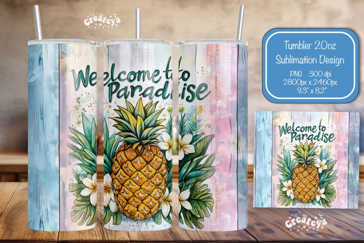 Summer Tumbler Wrap PNG Skinny 20oz Seamless pineapple wrap