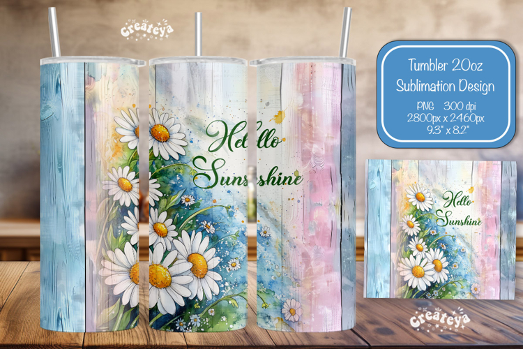 Daisies Summer Tumbler Wrap PNG Skinny 20oz Seamless wrap