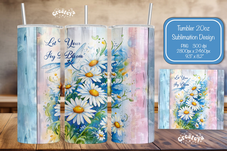 Daisies Summer Tumbler Wrap PNG Skinny 20oz Seamless wrap