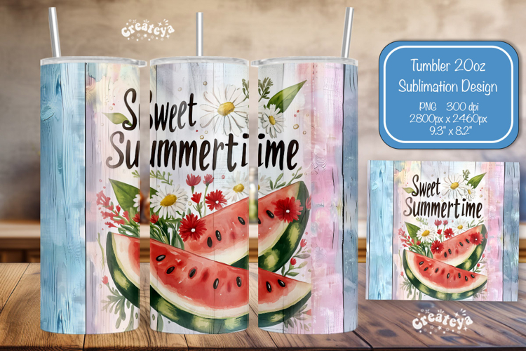 Watermelon Summer Tumbler Wrap PNG Skinny 20oz Seamless wrap
